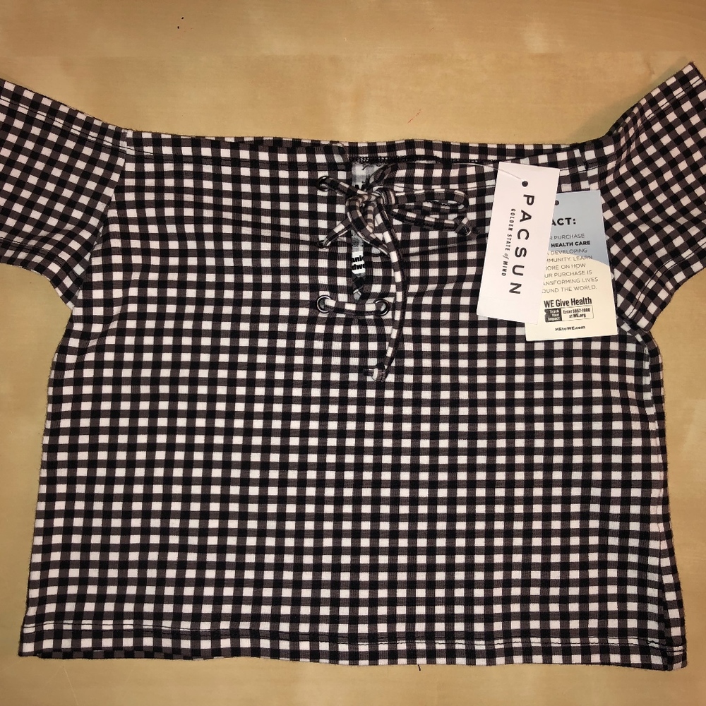 Pacsun Checkered Off-the-Shoulder Top XS